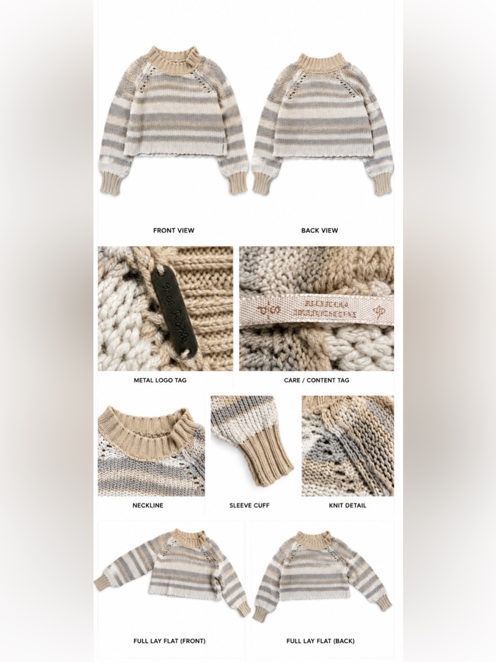 Free People Striped Scoop-Neck Sweater in Beige and Gray